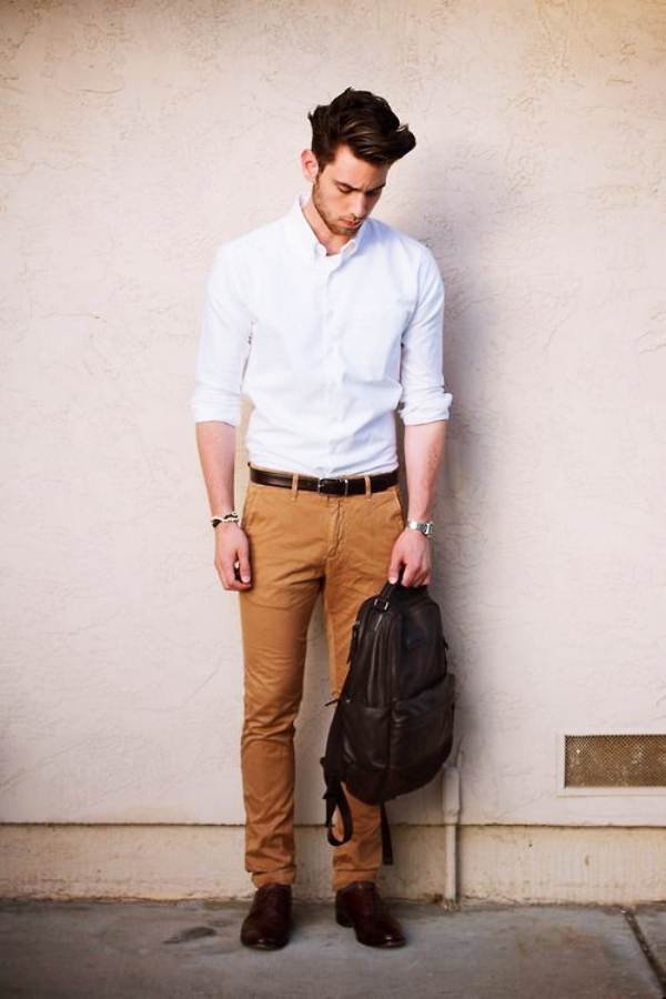 White Shirt with Tan Pants Relaxed Summer Outfits For Men After 40 (2 ideas  & outfits) | Lookastic